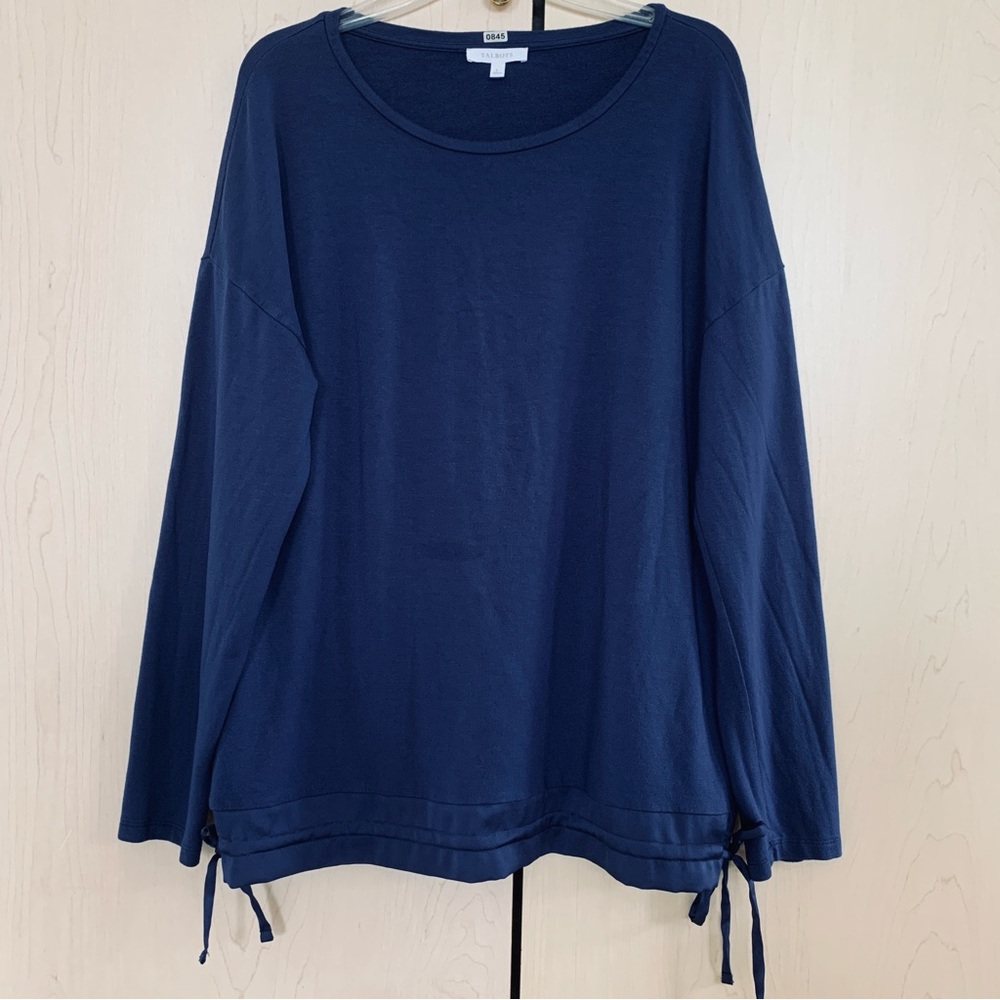 Talbots Women's Long Sleeve Drawstring Hem Pullover Soft Stretch Top Navy Size L